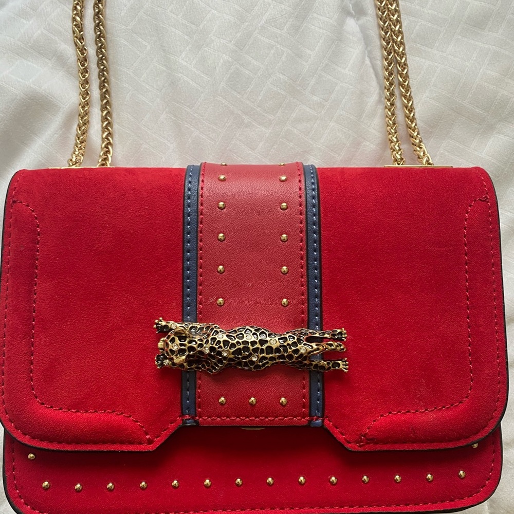 Red and gold chain cross body purse